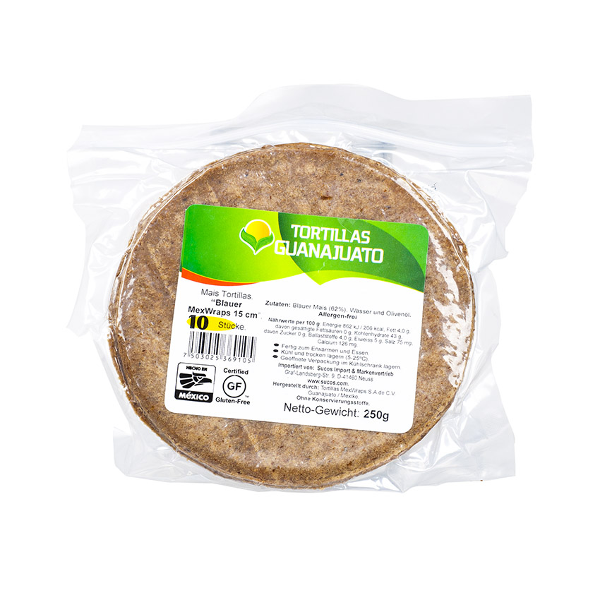 GUANAJUATO MexWraps Azul - Blauer Mais Tortillas - Tortillas de Maíz Azul, Ø 15cm, 250g