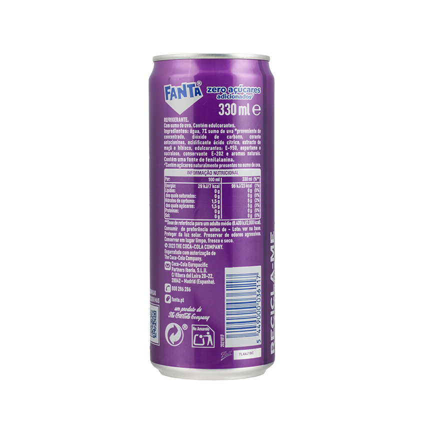 FANTA Traube Erfrischungsgetränk - Refrigerante de Uva Sem Açúcar, 330ml