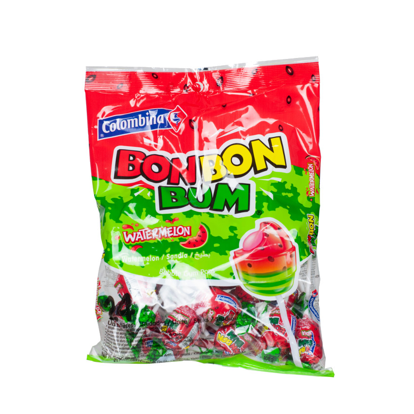 COLOMBINA Bon Bon Bum - Paletas Sabor Sandia Rellenas de Chicle, 408g
