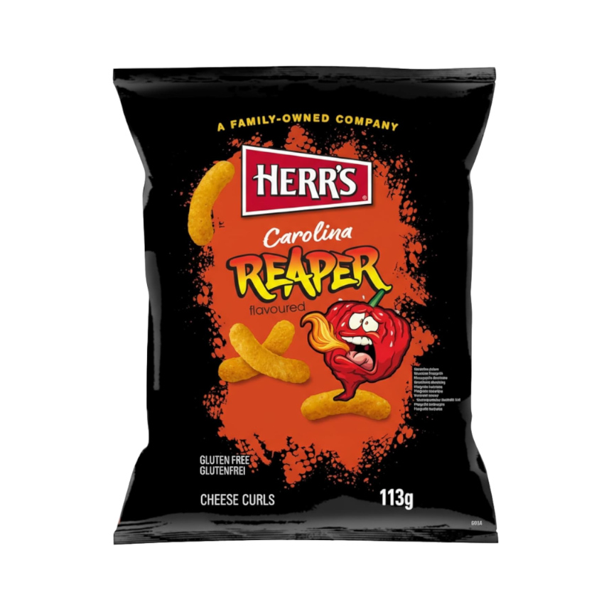 HERR´S Carolina Reaper Cheese Curls - Flips de Maíz y Queso con Chile Carolina-Reaper, 113g