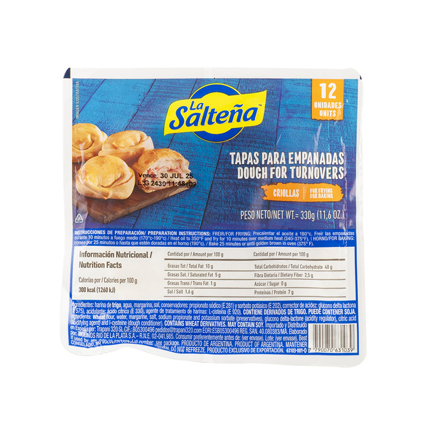 LA SALTEÑA Tapas para Empanadas Criollas (Freir/Horno), 330g
