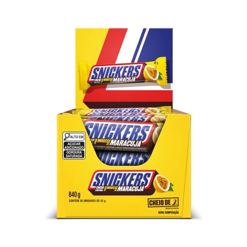 SNICKERS Schokoriegel Maracuja-Mousse - Chocolate Sabor Mousse de Maracuja, Display 840g (20 x 42g)