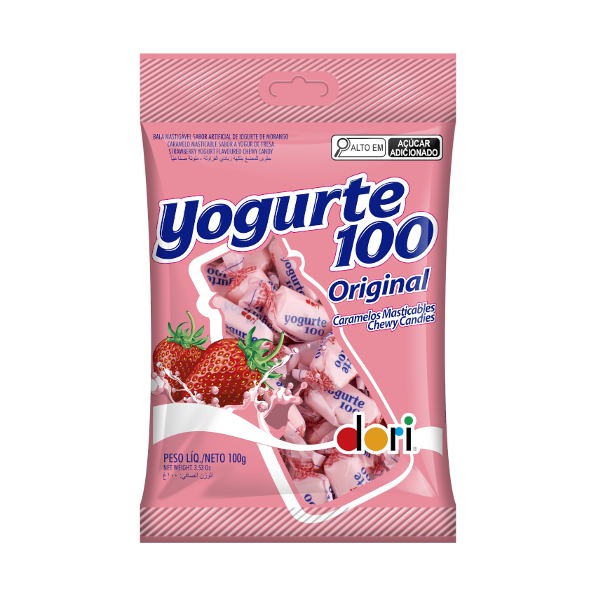 DORI Yogurte 100 Kaubonbons Edbeere Bala Mastigável Sabor Morango, 100g