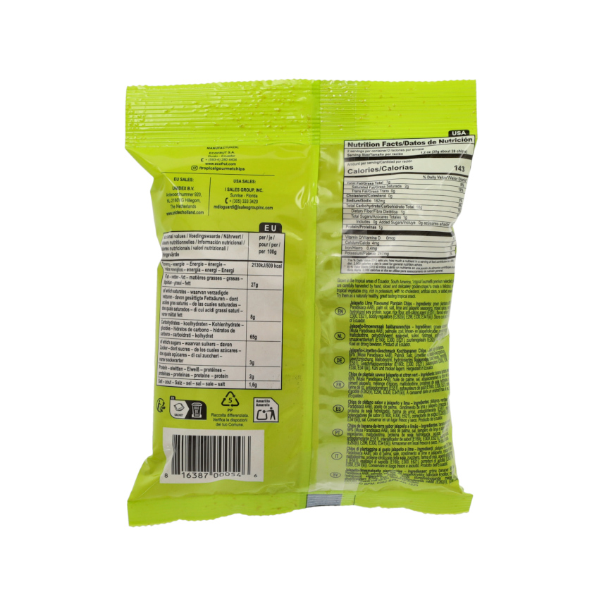 TROPICAL GOURMET Kochbananenchips, Jalapeño & Lime - Chips de Platanos, Jalapeño y Lima, 75g
