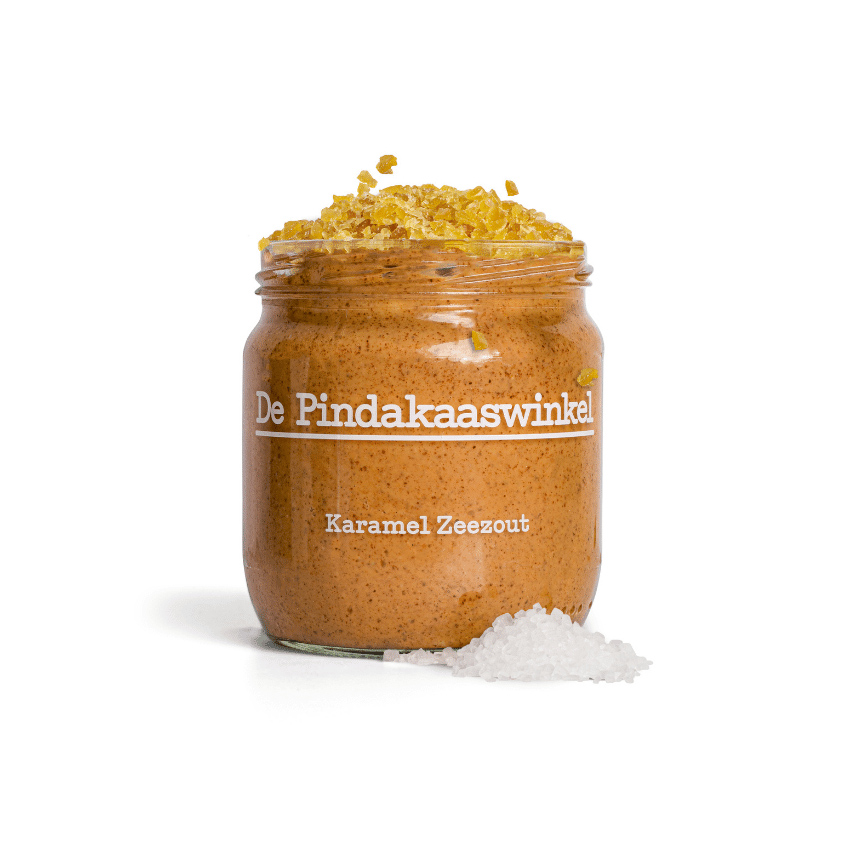 DIE PINDAKAASWINKEL Erdnussbutter Karamell Meersalz, 420g