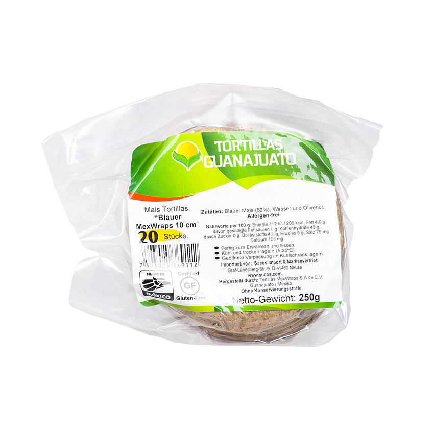 GUANAJUATO MexWraps Azul - Tortillas de Maíz Azul, Ø 10cm, 250g
