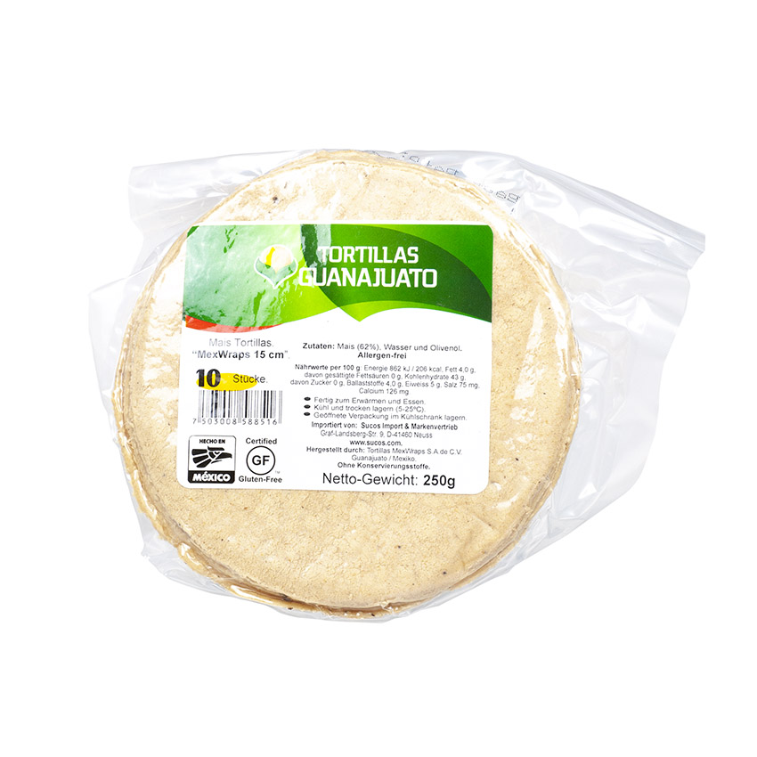 GUANAJUATO MexWraps - Mais Tortillas - Tortillas de Maíz, Ø 15cm, 250g